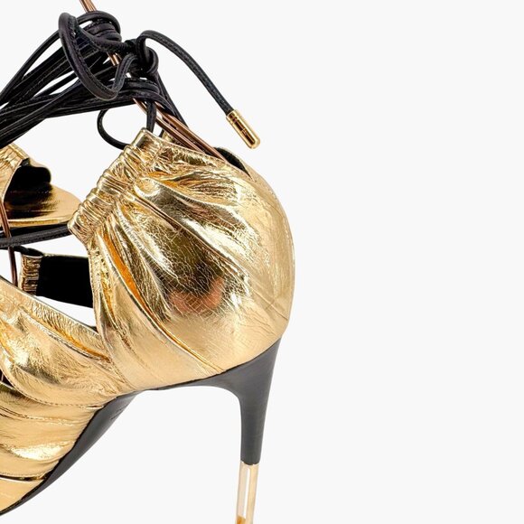 Tom Ford Stardust Lace Up Heels EU 41 US 9 Metallic Gold Foil Leather Tie Shoe - Picture 12 of 16